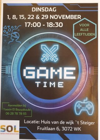 Game Time  - Huis van de Wijk 't Steiger- maand november 